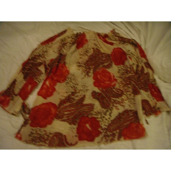 Caviar womens M rose design shear elastic off the shoulder tie front top shirt - Picture 9 of 9